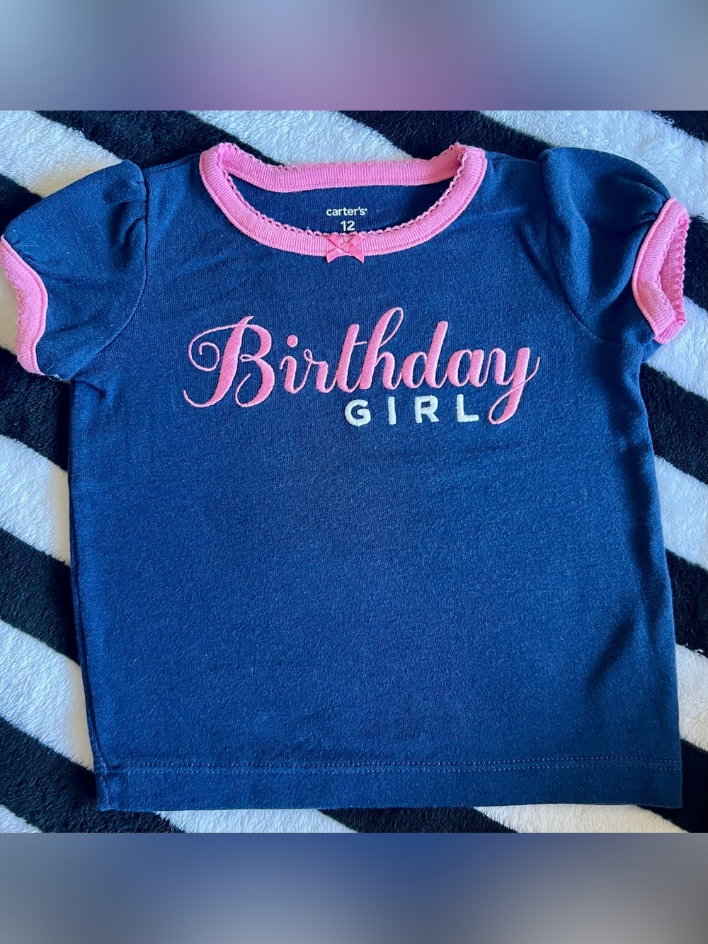 Carter's Navy Tee with Pink Trim and Script